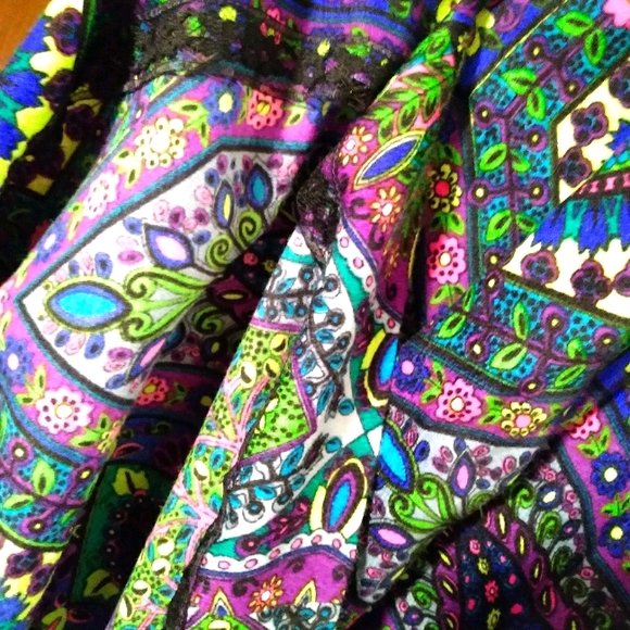 Vintage Neon Floral Barkcloth Maxi Skirt Handmade - Picture 8 of 14